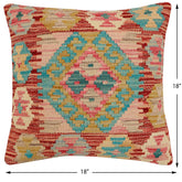 handmade Traditional Pillow Red Blue Hand-Woven SQUARE 100% WOOL Hand woven turkish pillow2' x 2'